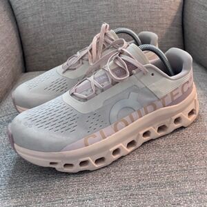 On Cloudmonster Running Shoes Sneakers Moon Fawn Grey Pink Mens 8.5 / Womens 10